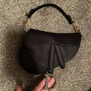 DIOR MINI SADDLE BAG BLACK SATIN CRYSTAL